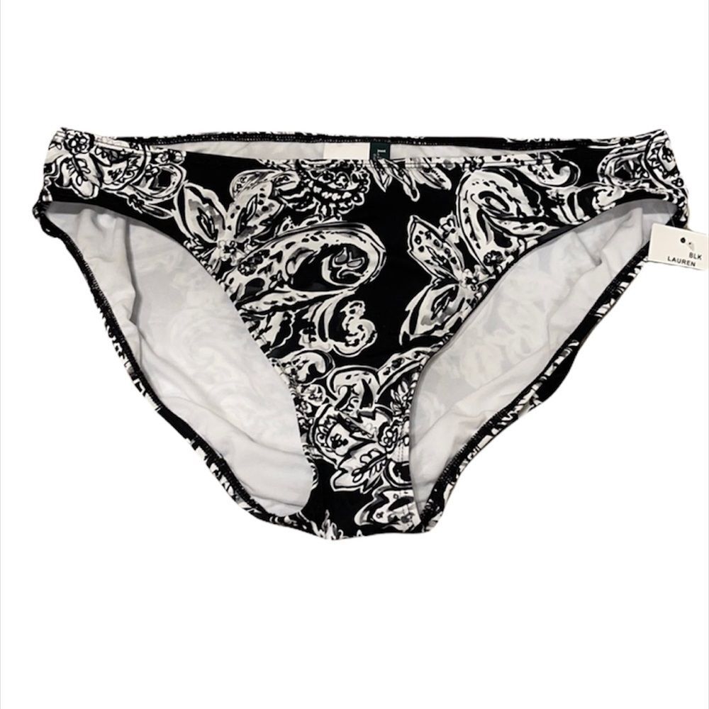 Lauren Ralph Lauren Bikini Swim Bottoms NEW Size 14 Black White Paisley